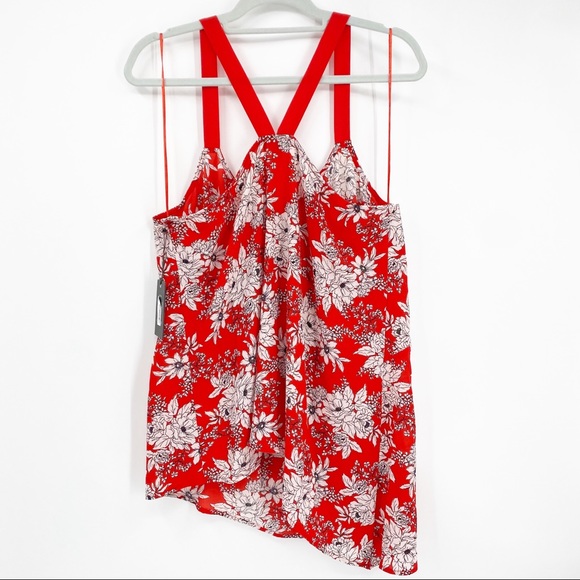 Vince Camuto Floral Print Asymmetric Hem Red V-Neck Tank Top Blouse Large NWT - Picture 6 of 13